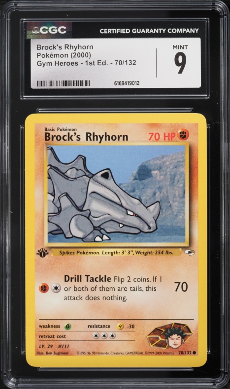 2000 Pokemon Gym Heroes 1st Edition Brock's Rhyhorn #70 CGC 9 MINT