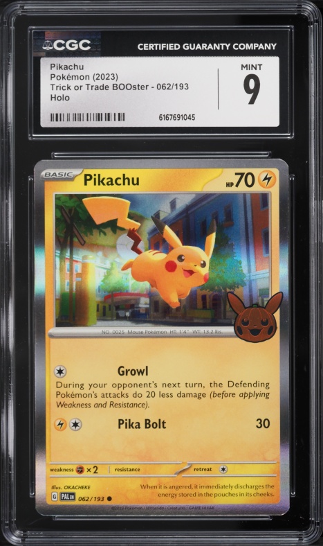 2023 Pokemon Scarlet & Violet Paldea Evolved Trick Or Trade BOOster Holo Pikachu #62 CGC 9 MINT