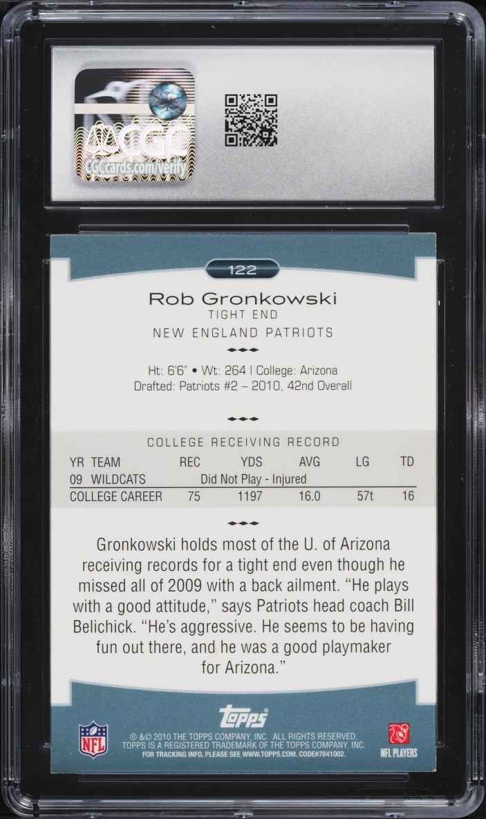 2010 Topps Platinum Rob Gronkowski ROOKIE #122 CGC 6.5 EXMT+