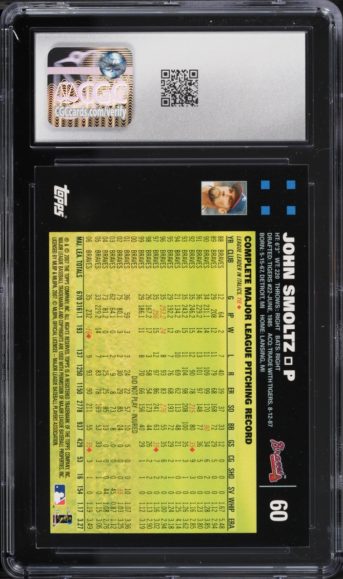 2007 Topps John Smoltz #60 CGC 9.5 MINT+