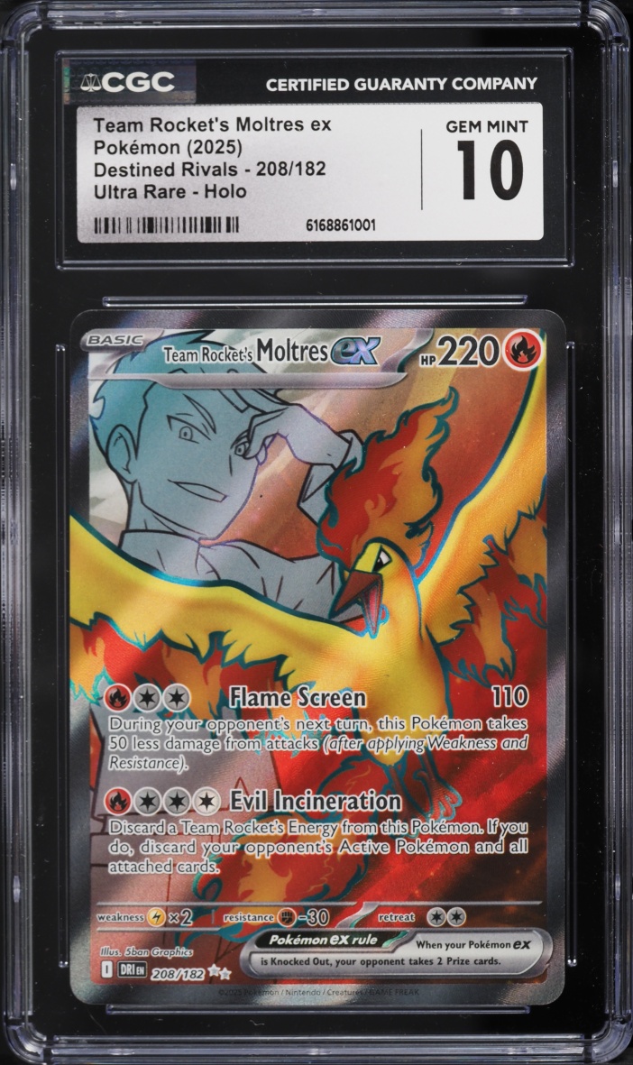 2025 Pokemon Scarlet & Violet Destined Rivals Full Art Team Rocket's Moltres ex #208 CGC 10 GEM