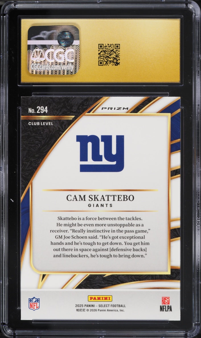2025 Select Club Level Pink Shock Prizm Cam Skattebo ROOKIE #294 CGC 10 PRISTINE