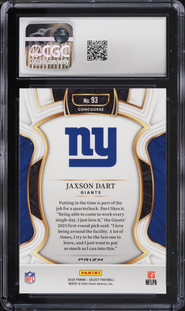 2025 Select Concourse Pink Shock Prizm Jaxson Dart ROOKIE #93 CGC 10 GEM MINT