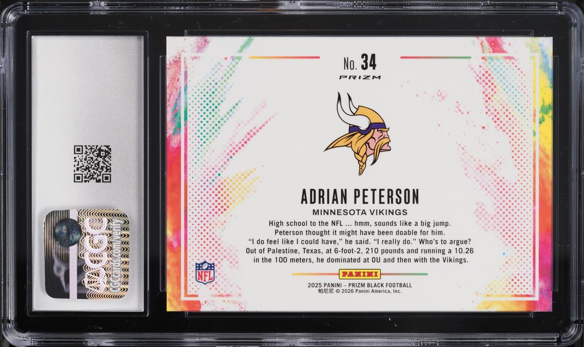 2025 Panini Prizm Black Color Blast Adrian Peterson #34 CGC 10 GEM MINT