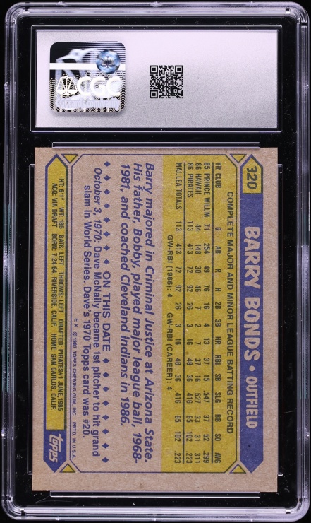 1987 Topps Barry Bonds ROOKIE #320 CGC 8 NM-MT
