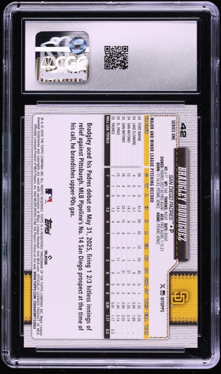 2026 Topps Holo Foil Bradgley Rodriguez ROOKIE #42 CGC 10 GEM MINT