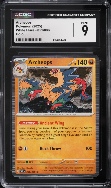 2025 Pokemon Scarlet & Violet White Flare Holo Archeops #51 CGC 9 MINT