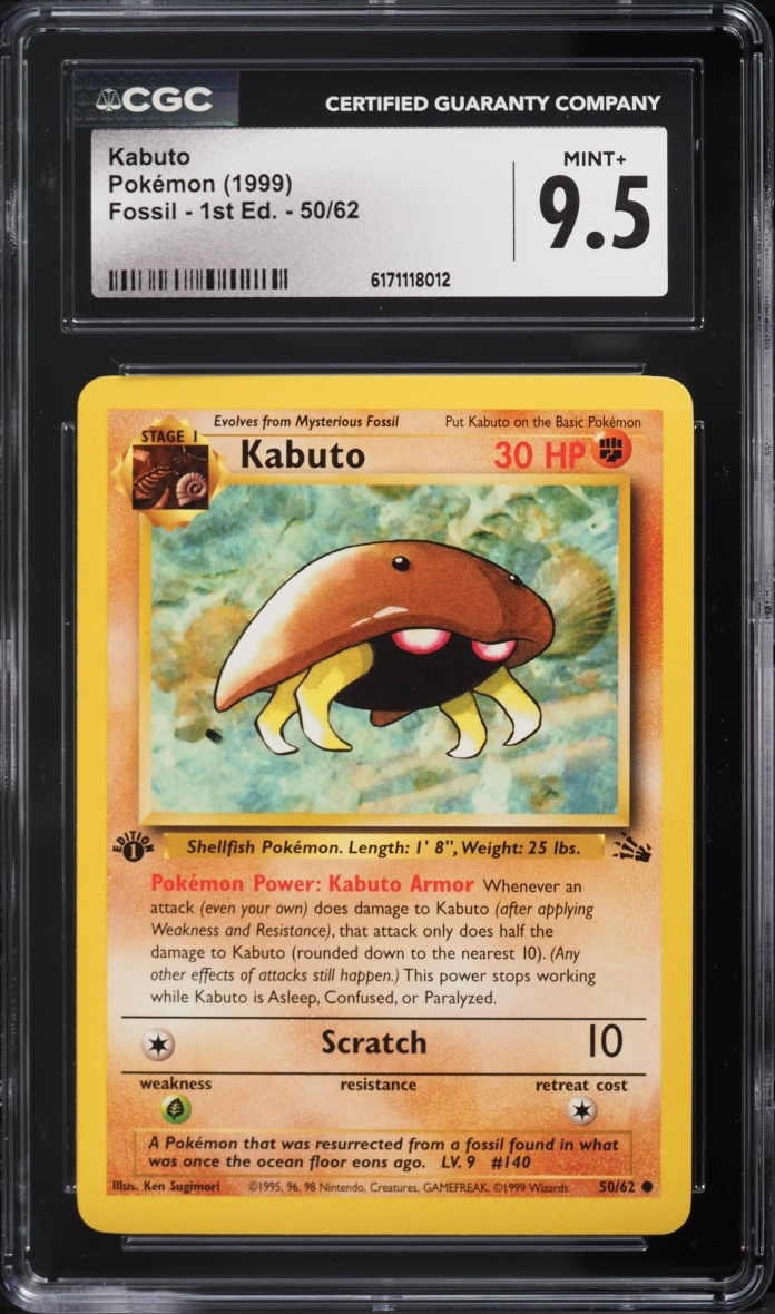 1999 Pokemon Fossil 1st Edition Kabuto #50 CGC 9.5 MINT+
