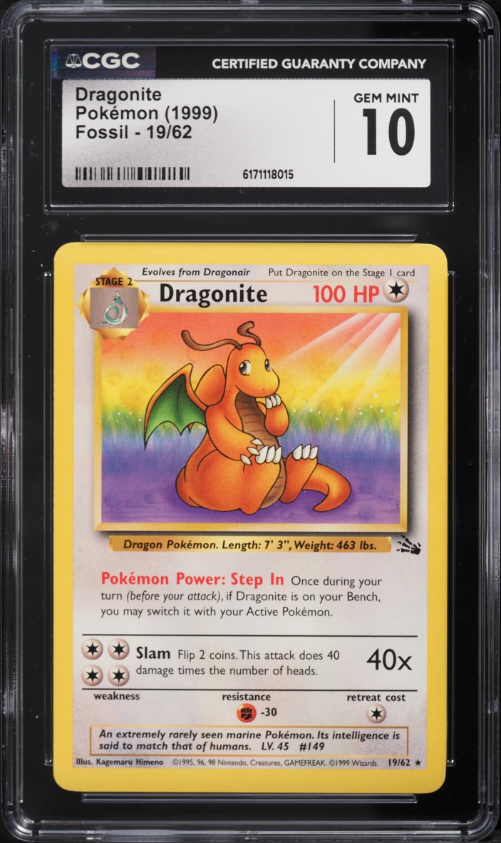 1999 Pokemon Fossil Dragonite #19 CGC 10 GEM MINT