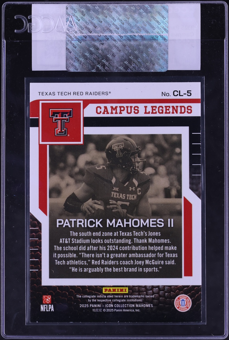 2025 Panini Icon Collection Mahomes Campus Legends Patrick Mahomes II #CL-5 CGC AUTH
