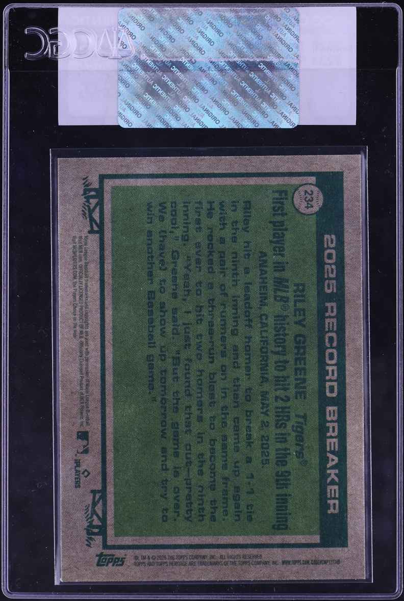 2026 Topps Heritage Riley Greene #234 CGC AUTH
