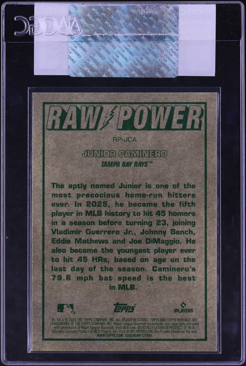 2026 Topps Heritage Raw Power Junior Caminero #RP-JCA CGC AUTH