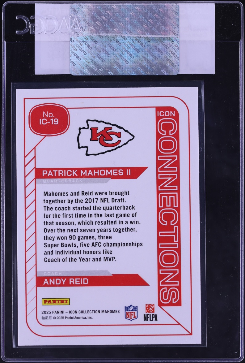 2025 Panini Icon Collection Mahomes Connections Andy Reid Patrick Mahomes II #IC-19 CGC AUTH
