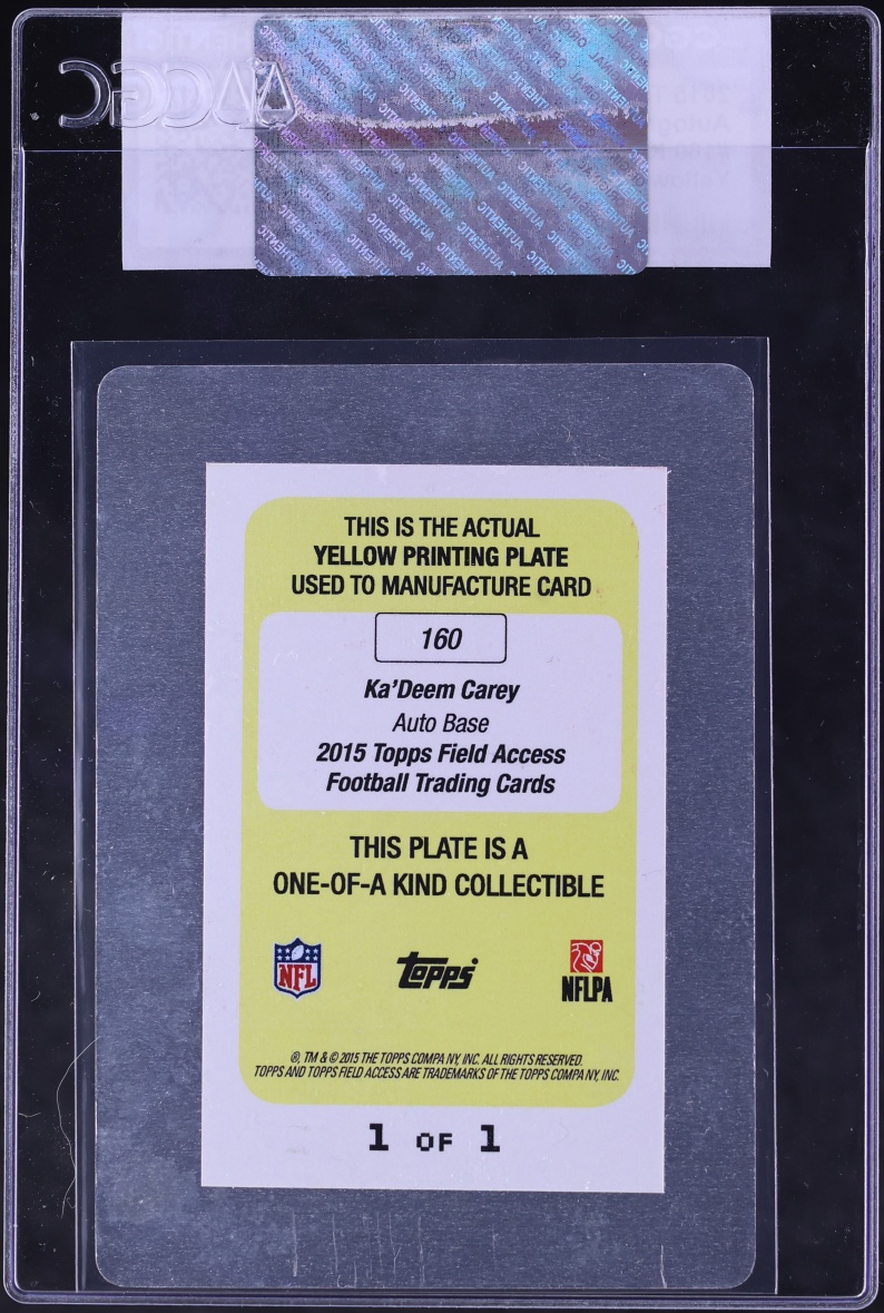 2015 Topps Field Access Yellow Printing Plate Ka'Deem Carey AUTO 1/1 #160 CGC AUTH