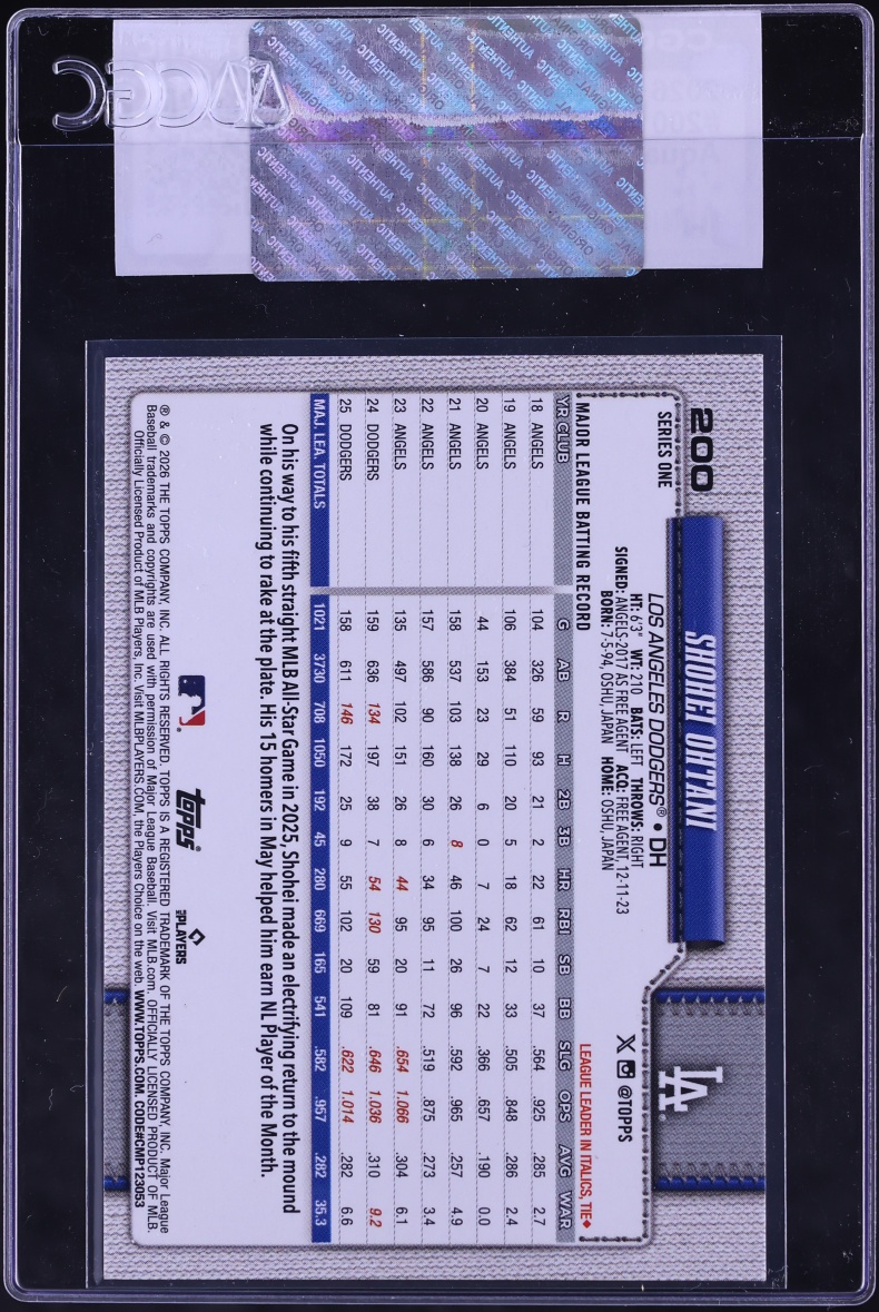 2026 Topps Aqua Holo Foil Shohei Ohtani #200 CGC AUTH