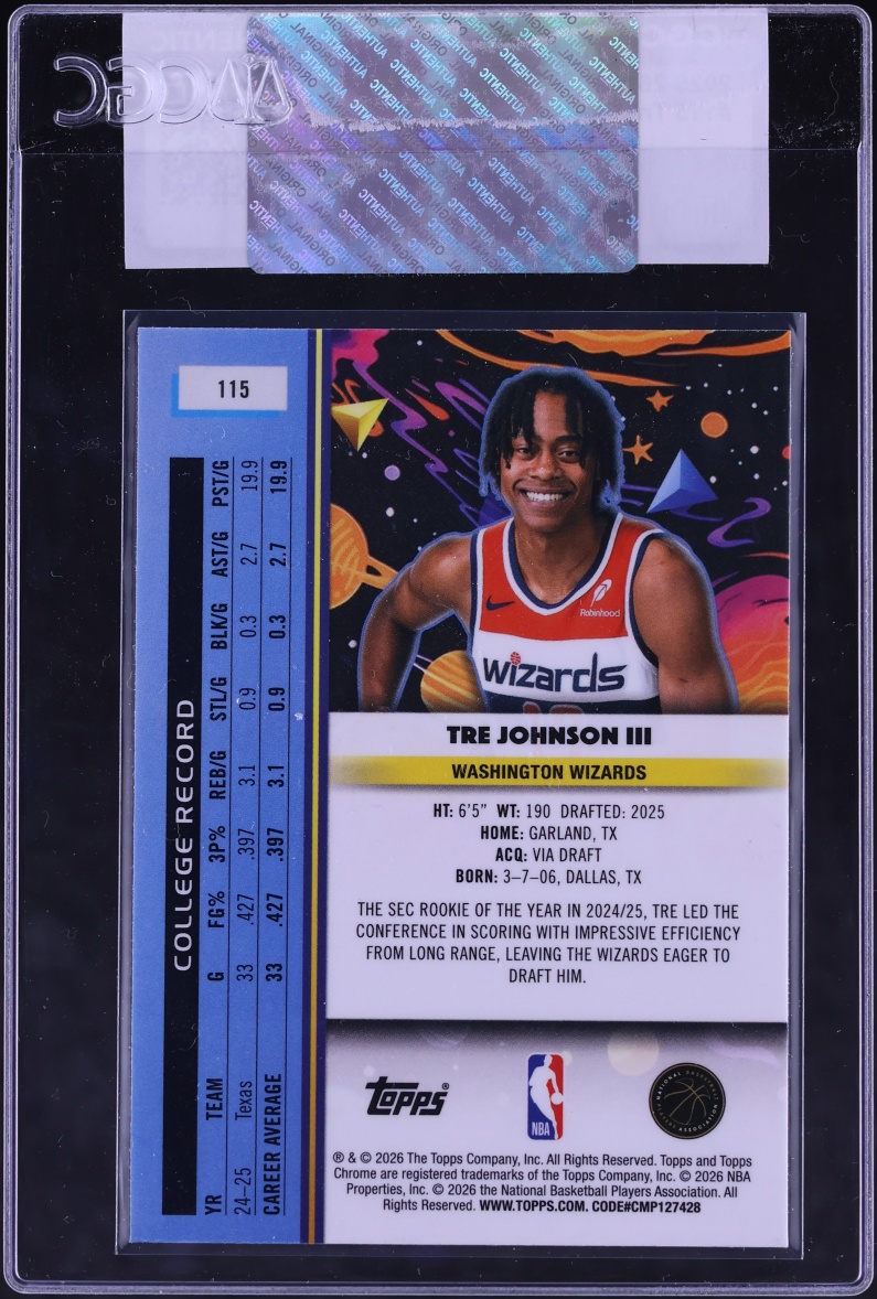 2025 Topps Chrome Cosmic Tre Johnson III ROOKIE #115 CGC AUTH
