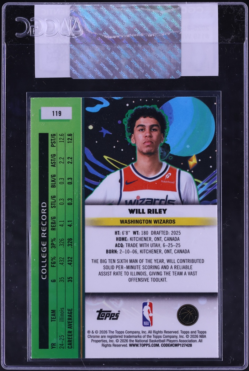 2025 Topps Chrome Cosmic Will Riley ROOKIE #119 CGC AUTH