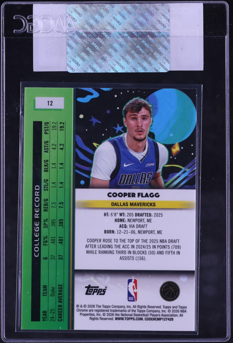 2025 Topps Chrome Cosmic Cooper Flagg ROOKIE #12 CGC AUTH