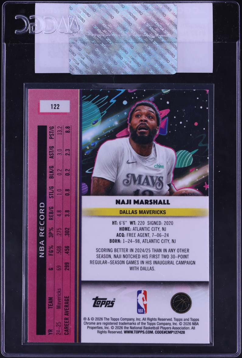 2025 Topps Chrome Cosmic Aqua Equinox Refractor Naji Marshall /199 #122 CGC AUTH