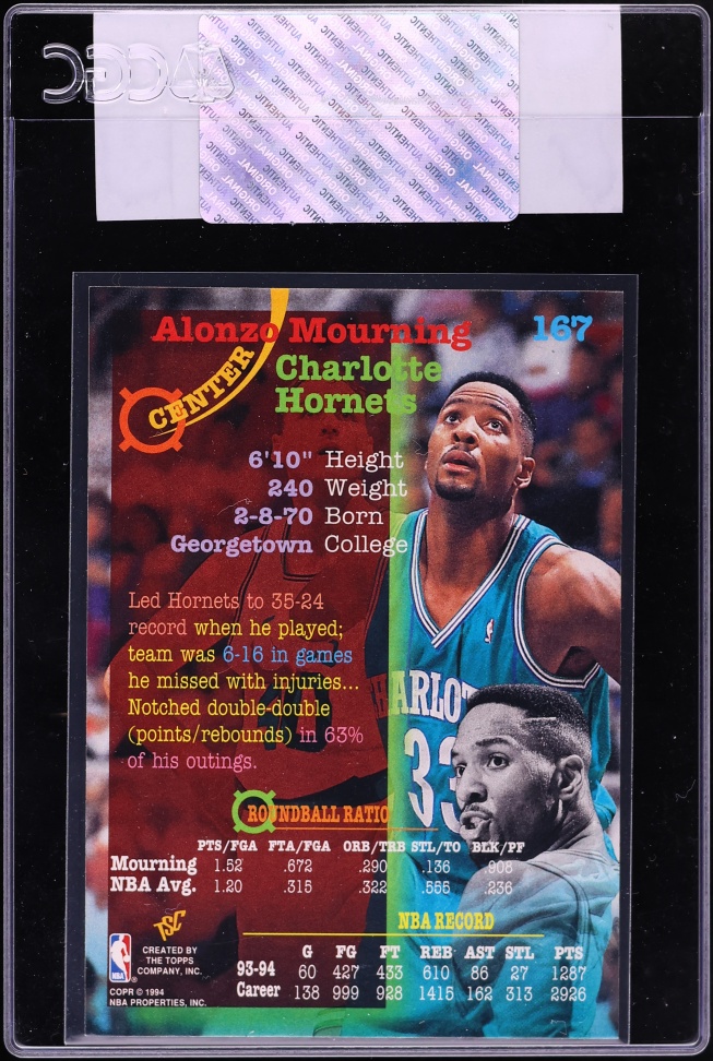 1994 Stadium Club 1st Day Issue Alonzo Mourning #167 CGC AUTH