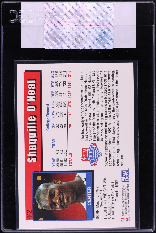 1992 Hoops Shaquille O'Neal ROOKIE #442 CGC AUTH