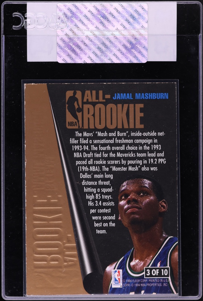 1994 Fleer Ultra NBA All Team Jamal Mashburn ROOKIE #3 CGC AUTH
