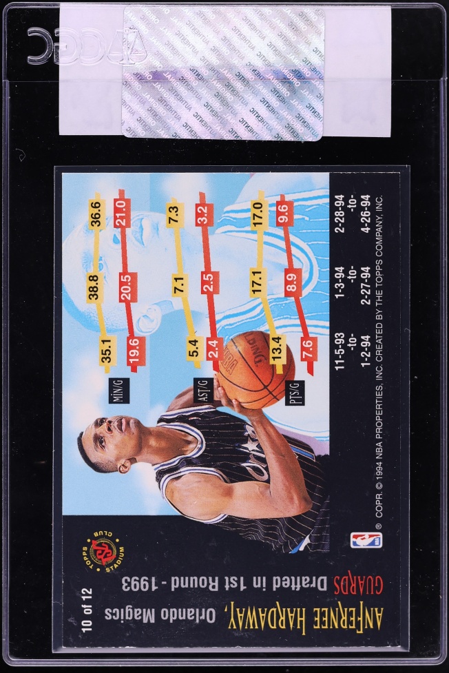 1994 Stadium Club Rising Stars Anfernee Hardaway #10 CGC AUTH