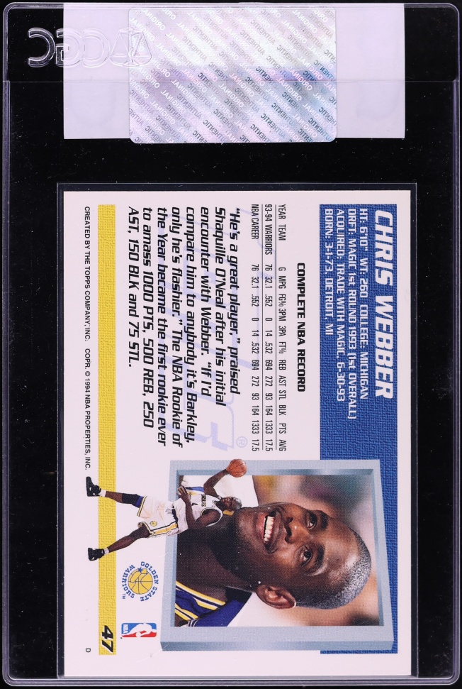 1994 Topps Spectralight Chris Webber #47 CGC AUTH