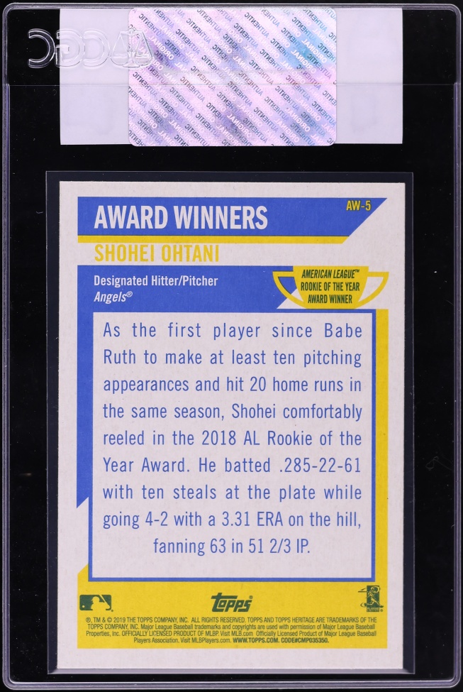 2019 Topps Heritage High Number Award Winners Shohei Ohtani #AW-5 CGC AUTH