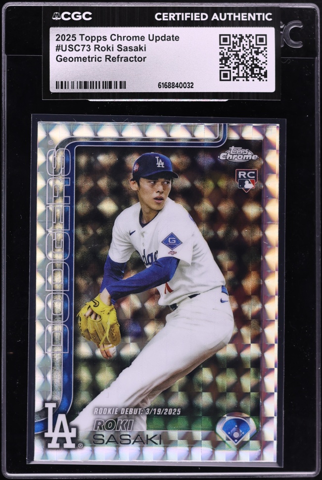 2025 Topps Chrome Update Geometric Refractor Roki Sasaki ROOKIE #USC73 CGC AUTH