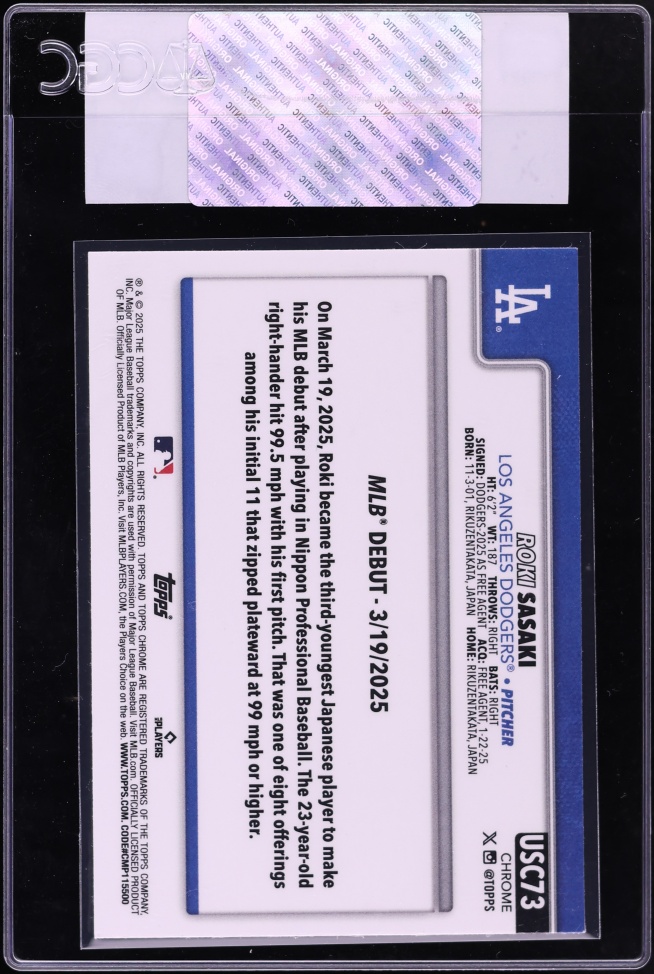 2025 Topps Chrome Update Geometric Refractor Roki Sasaki ROOKIE #USC73 CGC AUTH