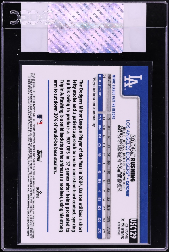 2025 Topps Chrome Update Refractor Dalton Rushing ROOKIE #USC129 CGC AUTH