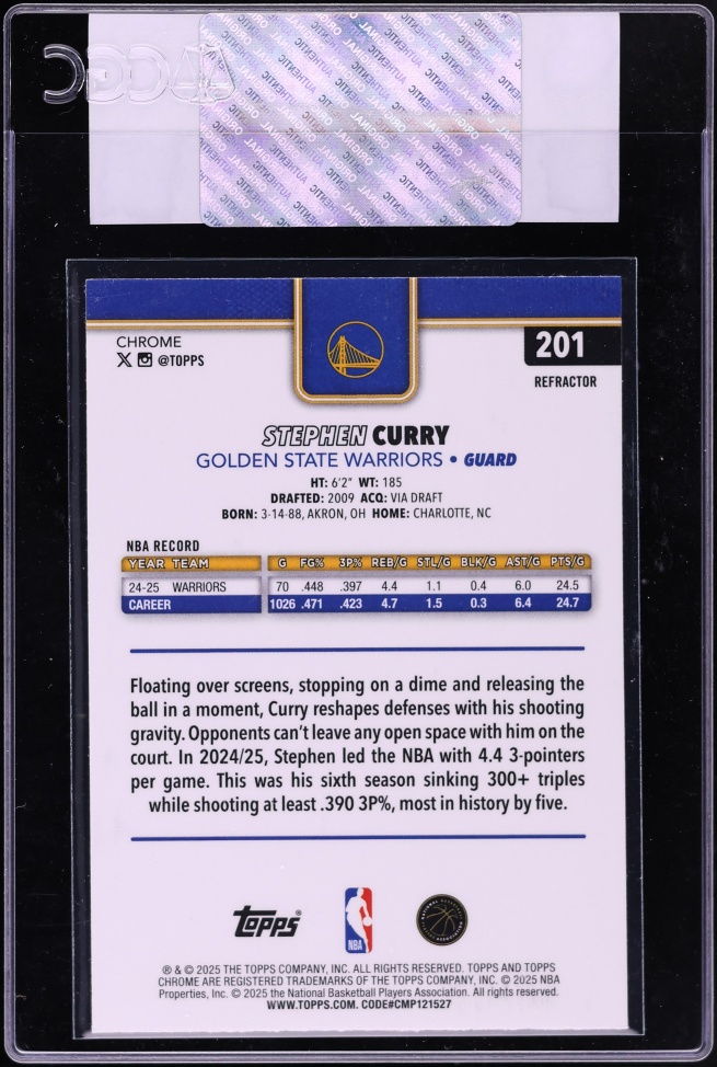 2025 Topps Chrome Refractor Stephen Curry #201 CGC AUTH