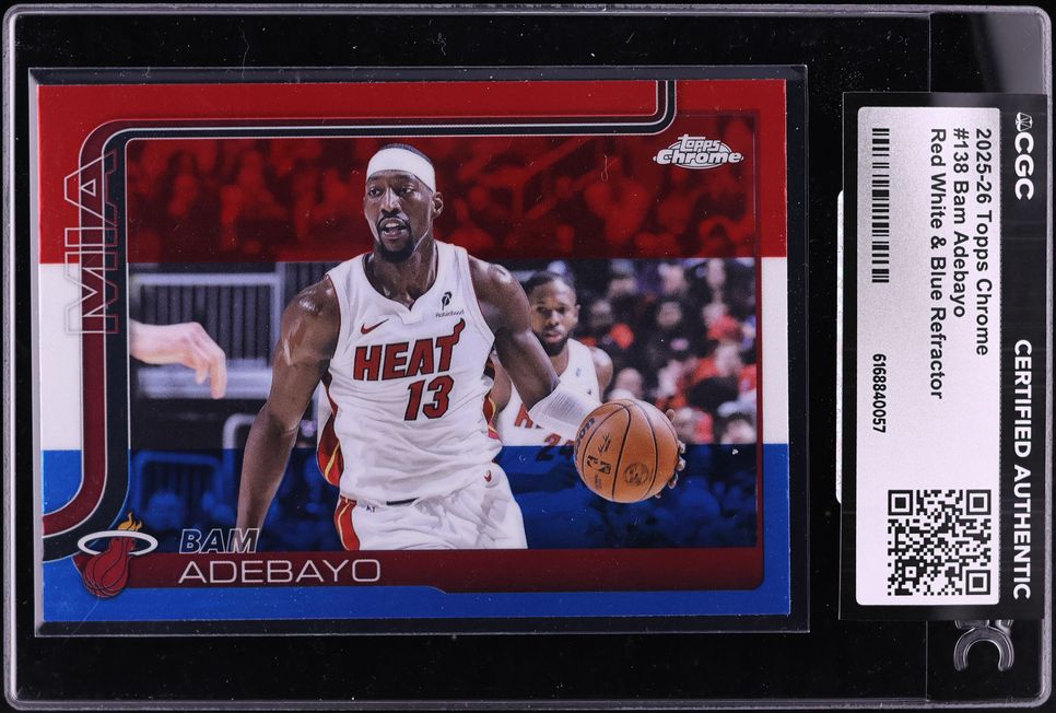2025 Topps Chrome Red White & Blue Refractor Bam Adebayo #138 CGC AUTH
