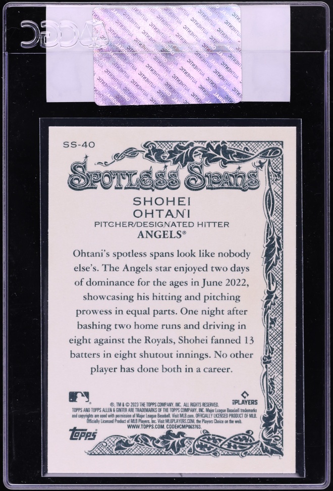 2023 Topps Allen & Ginter Spotless Spans Shohei Ohtani #SS-40 CGC AUTH