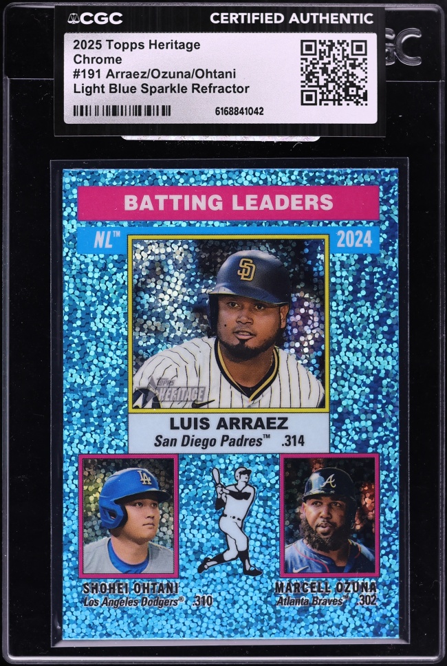 2025 Topps Heritage Chrome Light Blue Sparkle Refractor Arraez Ozuna Ohtani #191 CGC AUTH