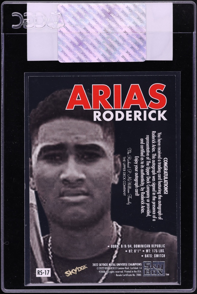 2022 Metal Universe Champions Retro Skybox Premium Star Rubies Roderick Arias AUTO CGC AUTH