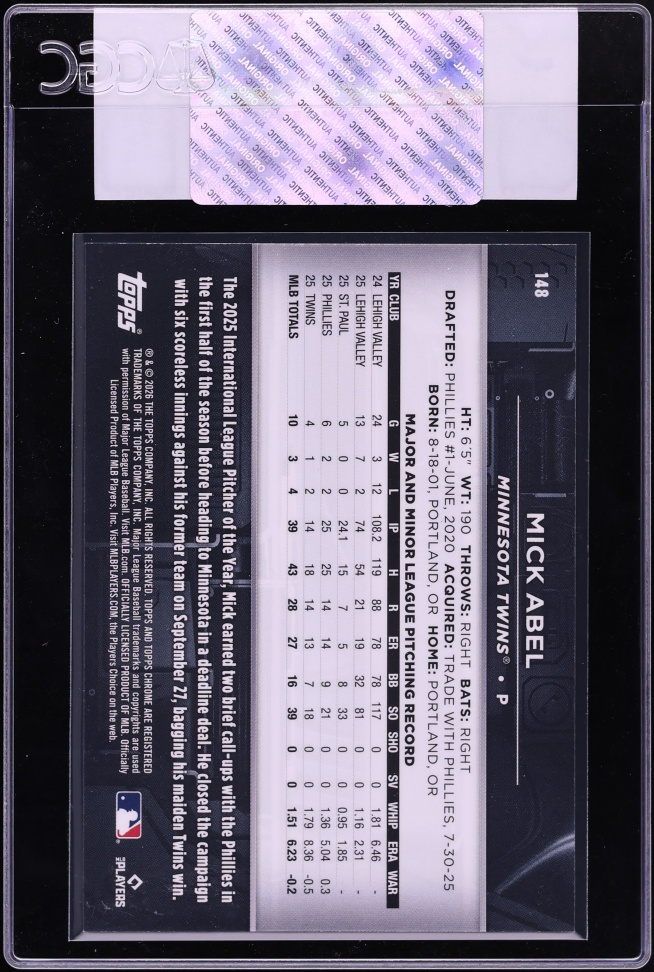 2026 Topps Chrome Black Green Refractor Mick Abel #148 CGC AUTH