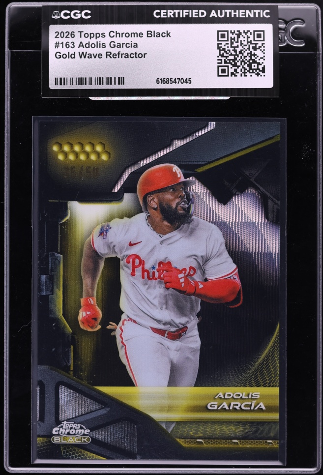2026 Topps Chrome Black Gold Wave Refractor Adolis Garcia #163 CGC AUTH