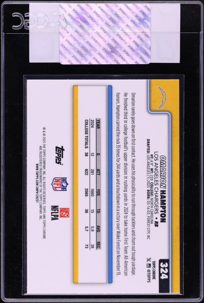 2025 Topps Chrome Omarion Hampton ROOKIE #324 CGC AUTH