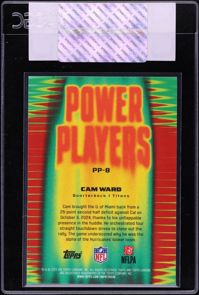2025 Topps Chrome Power Players Cam Ward ROOKIE #PP-8 CGC AUTH