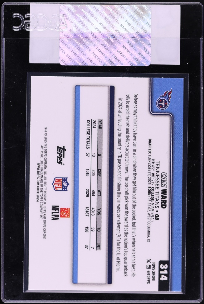 2025 Topps Chrome Cam Ward ROOKIE #314 CGC AUTH