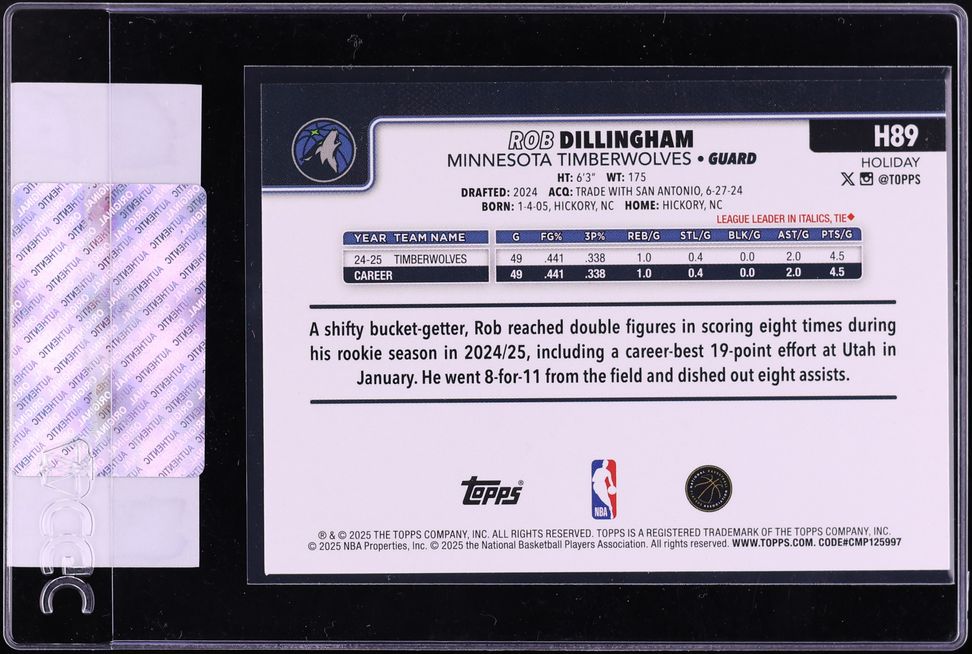 2025 Topps Holiday Rob Dillingham #H89 CGC AUTH