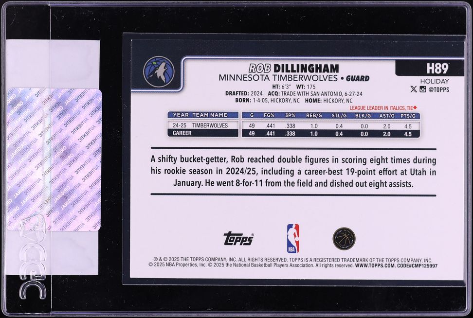 2025 Topps Holiday Rob Dillingham #H89 CGC AUTH