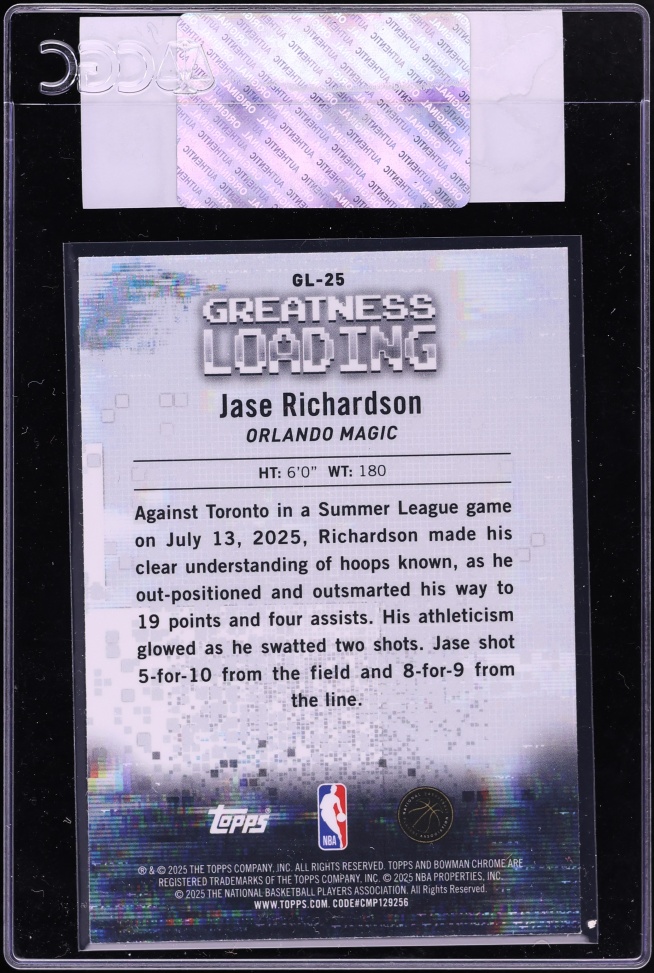 2025 Bowman Chrome Greatness Loading Jase Richardson ROOKIE #GL-25 CGC AUTH