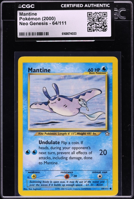 mantine pokemon card value 2000 Japanese Neo #226 CGC 10 GEM MINT on Fanatics Collect Colorless Artist Mantine 40 - SV08 Surging