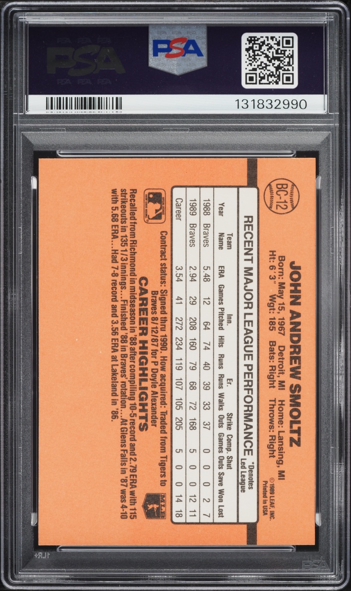 1990 Donruss MVP John Smoltz PHOTO OF TOM GLAVINE #BC-12 PSA 7 NRMT