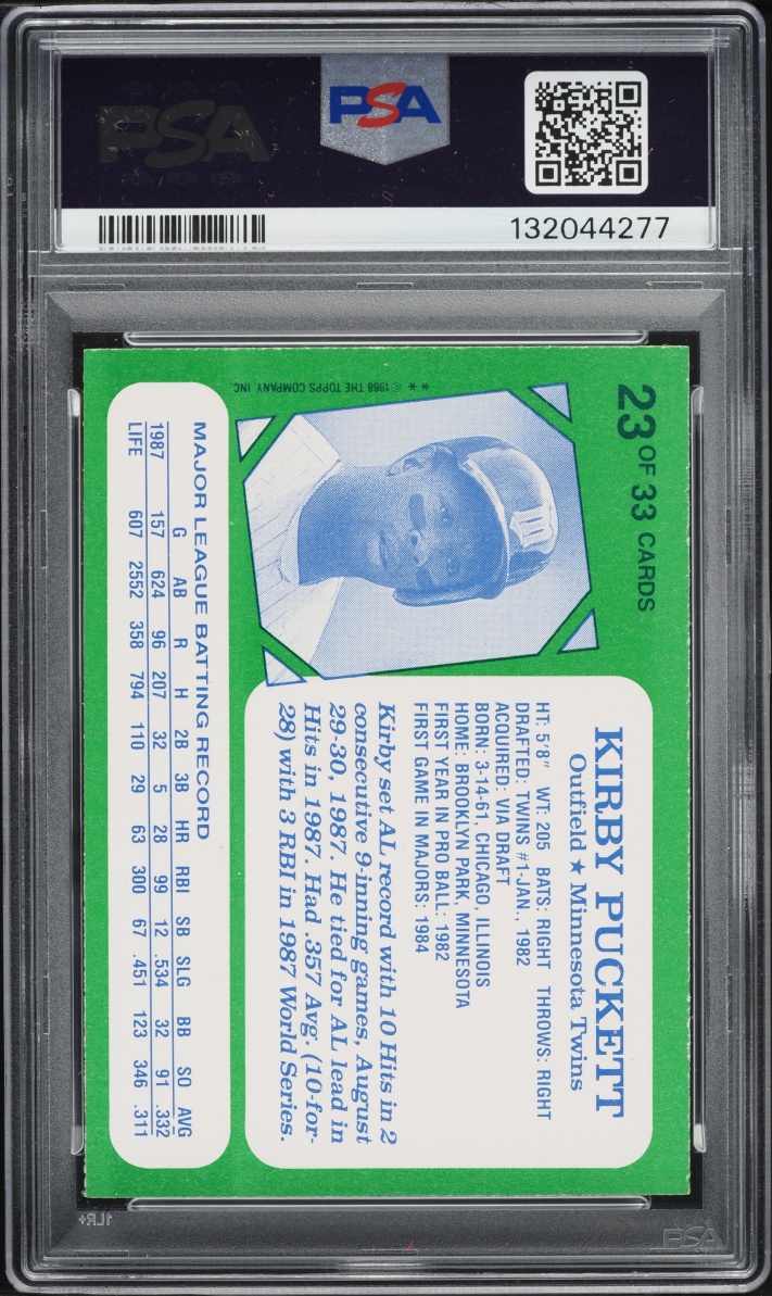 1988 Kay-Bee Superstars Kirby Puckett #23 PSA 9 MINT