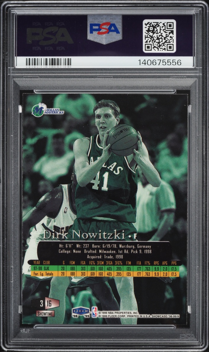 1998 Flair Showcase Row 3 Dirk Nowitzki ROOKIE #16 PSA 8 NM-MT