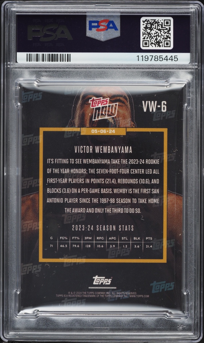 2023 Topps Now Victor Wembanyama ROOKIE #VW-6 PSA 9 MINT